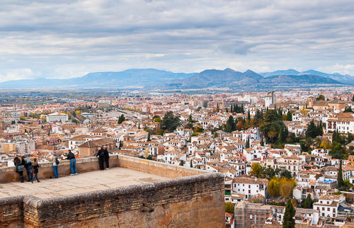 View of Granada and the mountains in the distance.