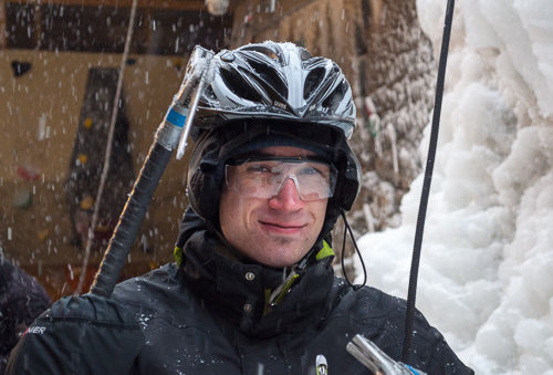 Pascal wields some ice tools.