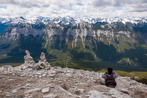 Half-way up the scramble to Mt. Rundle summit.